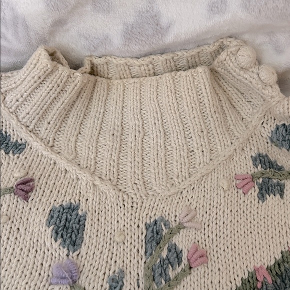Vintage Whimsical cottagecore floral hand knit mock neck sweater S whimsical - Picture 8 of 10